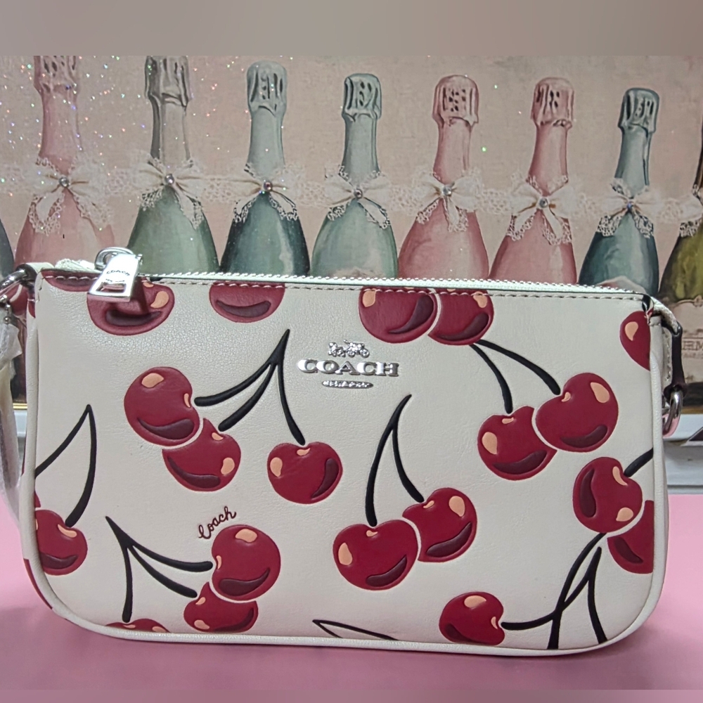 Coach Cherry Print White Wristlet
